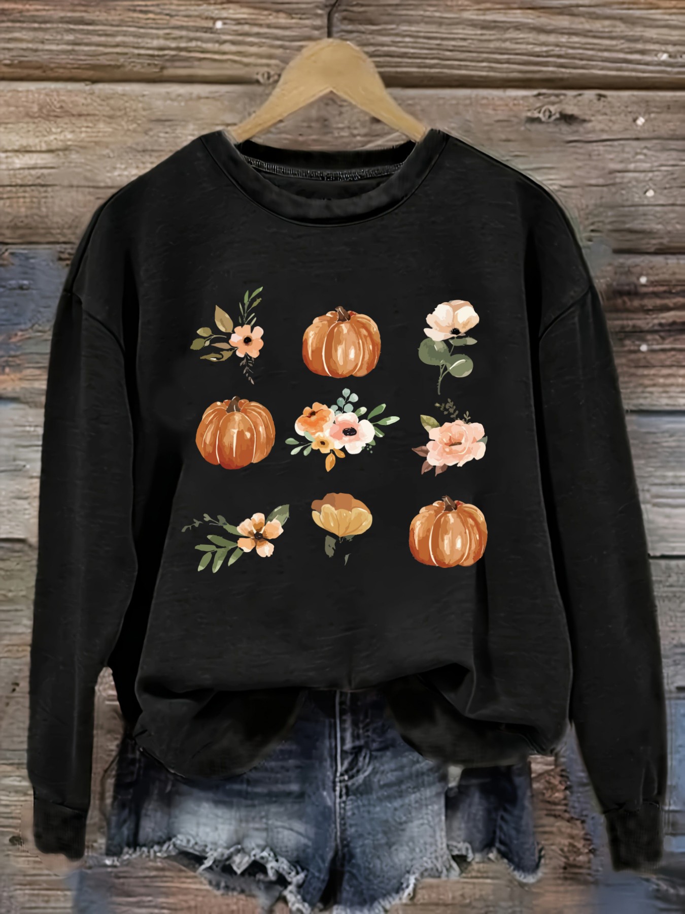 Printed Floral Shirt - Women's Casual Long Sleeve Crew Neck