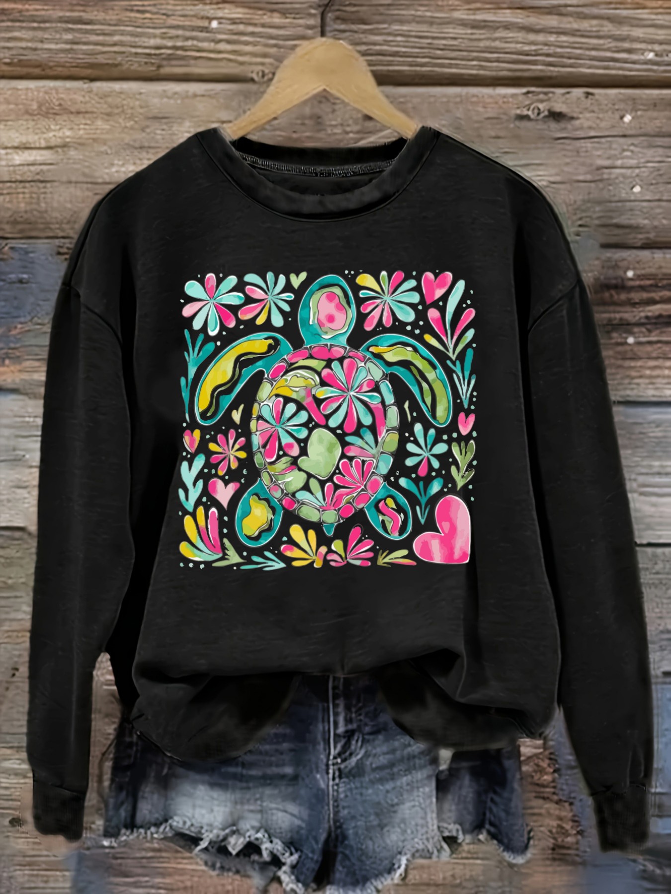 Printed Floral Shirt - Women's Casual Long Sleeve Crew Neck