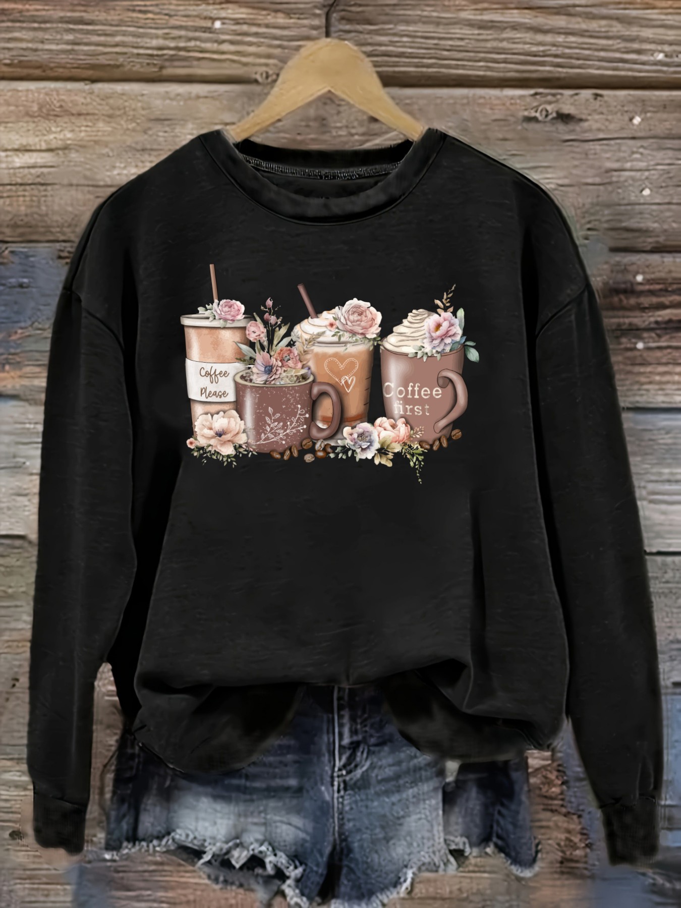 Printed Floral Shirt - Women's Casual Long Sleeve Crew Neck
