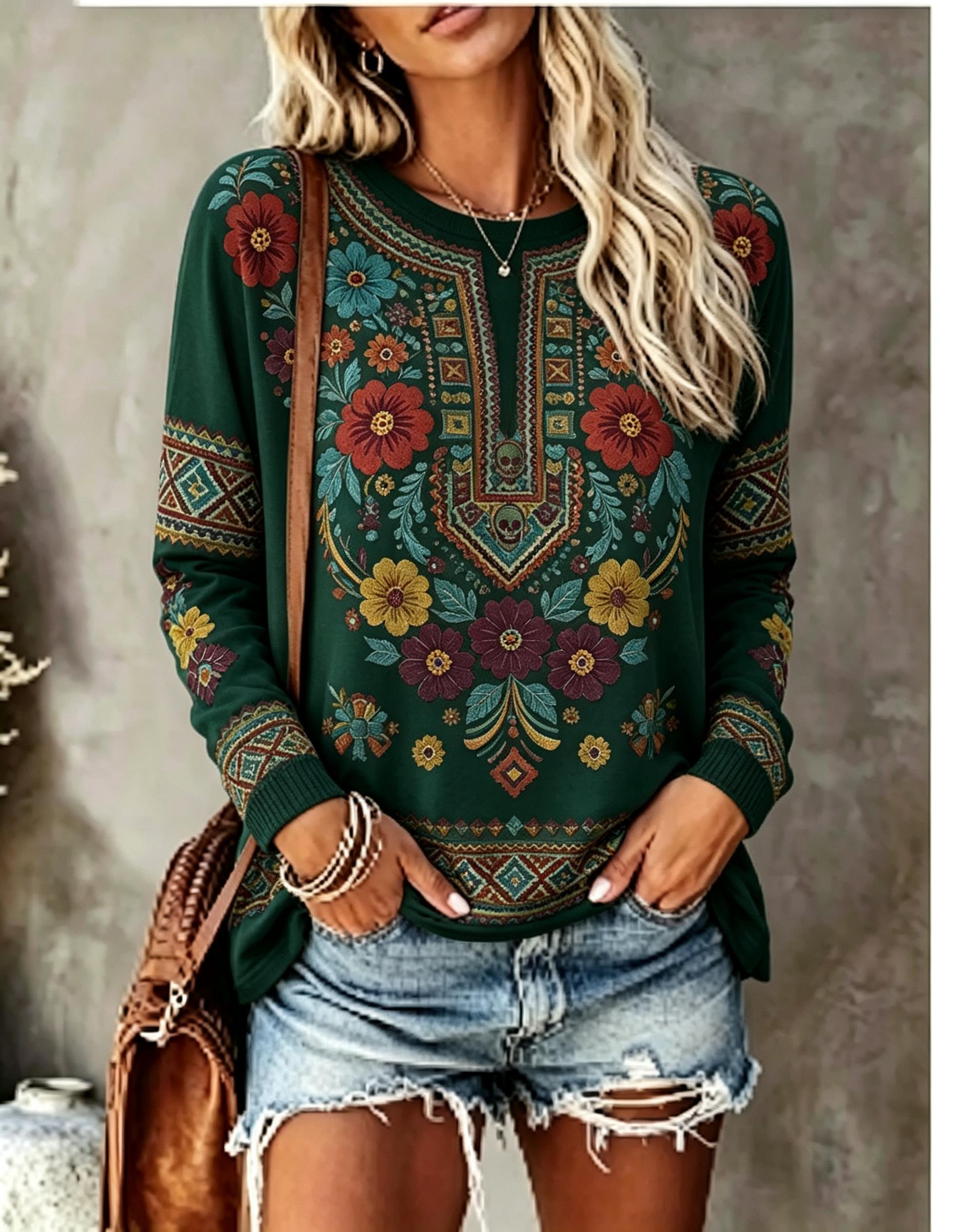 Women Crew Neck Long Sleeve T‑ - Printed Floral Shirt recension och pris