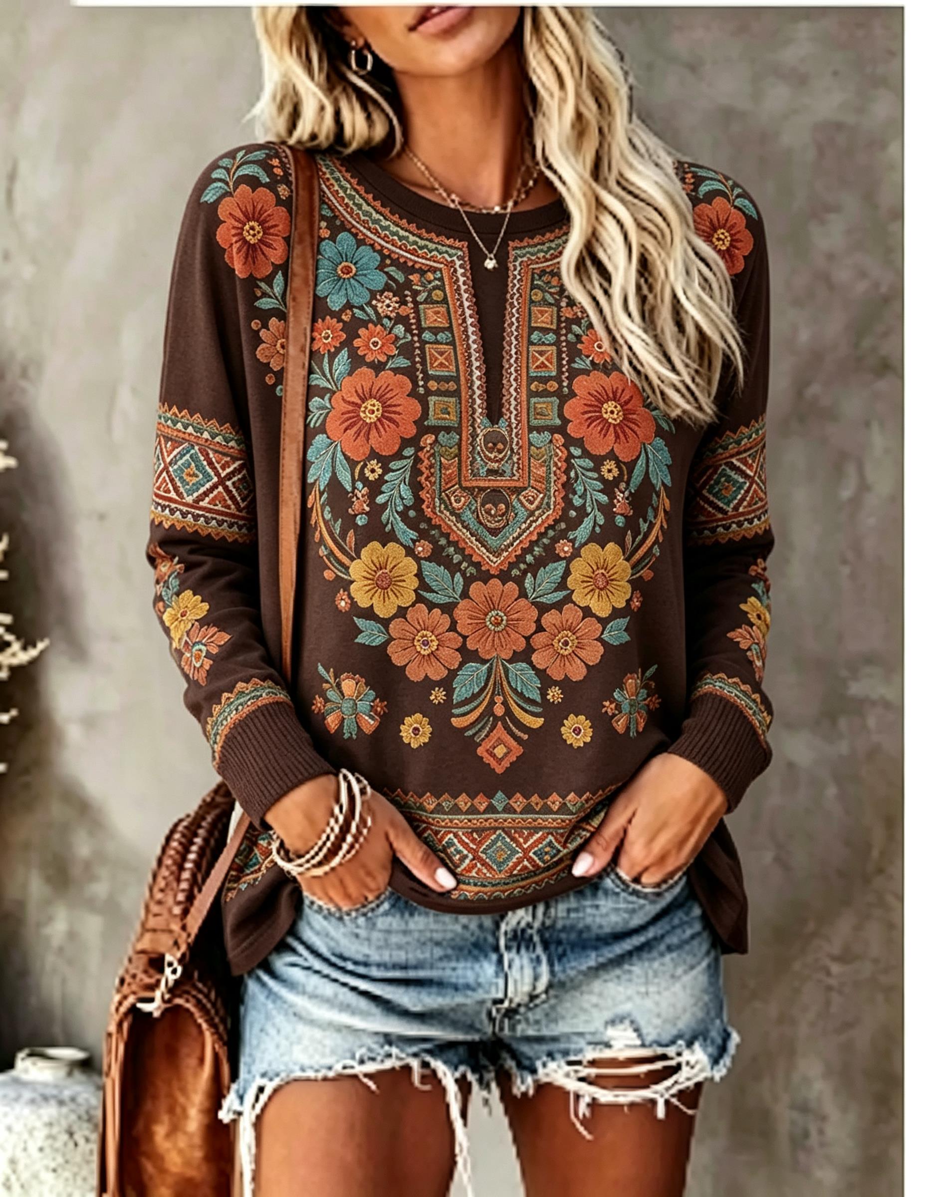Women Crew Neck Long Sleeve T‑ - Printed Floral Shirt recension och pris
