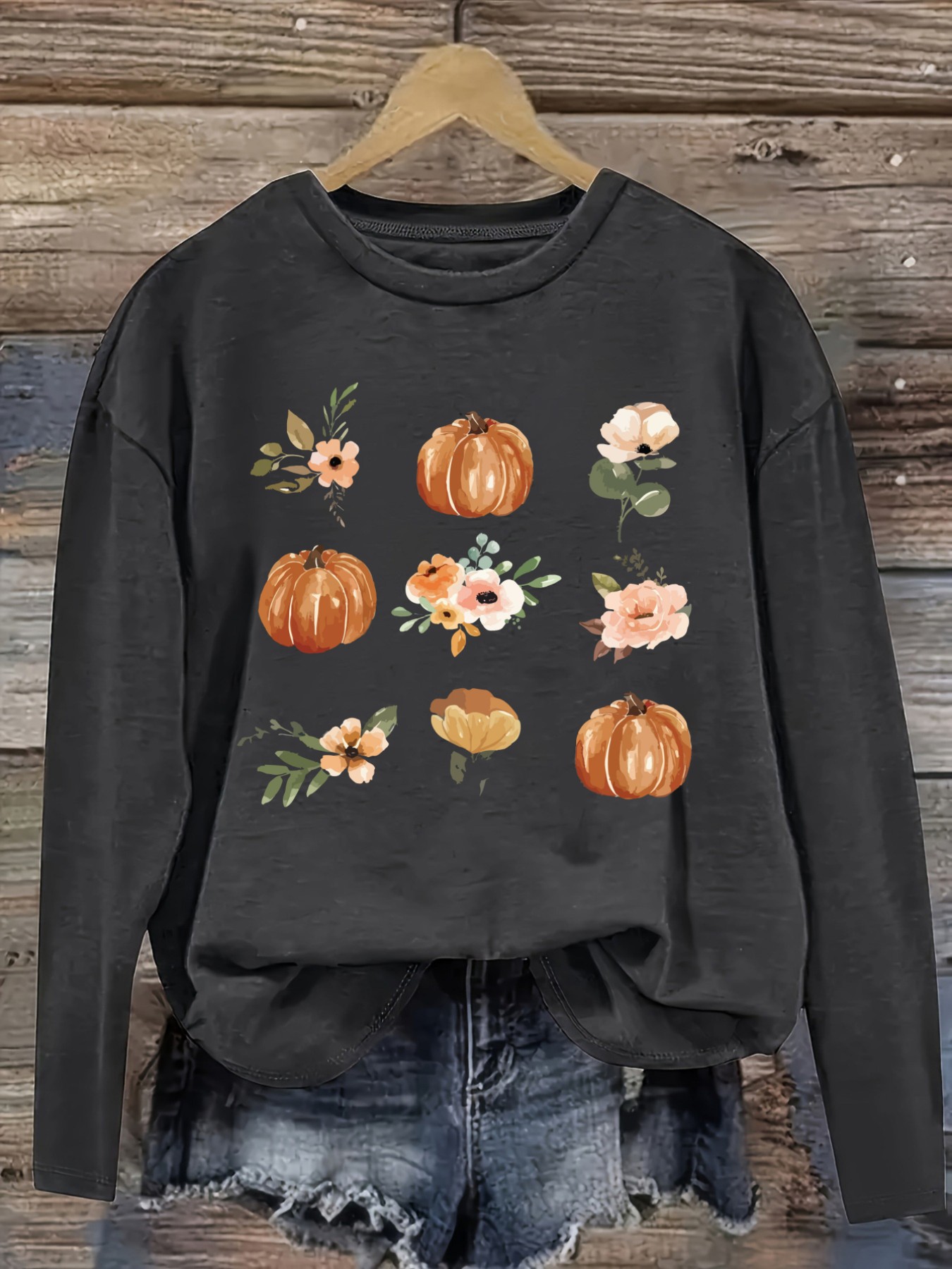 Women's Casual Long Sleeve Cre - Printed Floral Shirt recension och pris