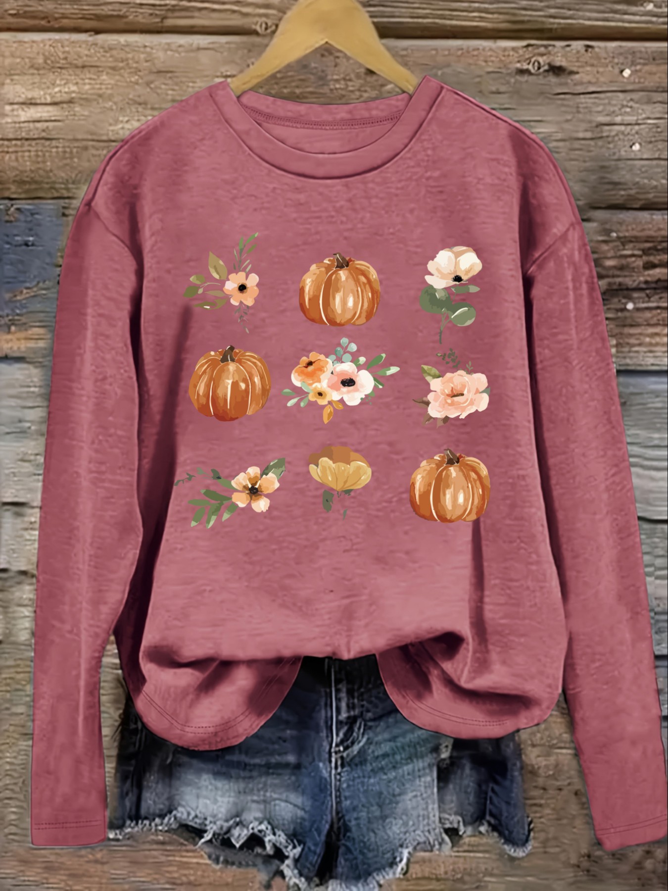 Women's Casual Long Sleeve Cre - Printed Floral Shirt recension och pris