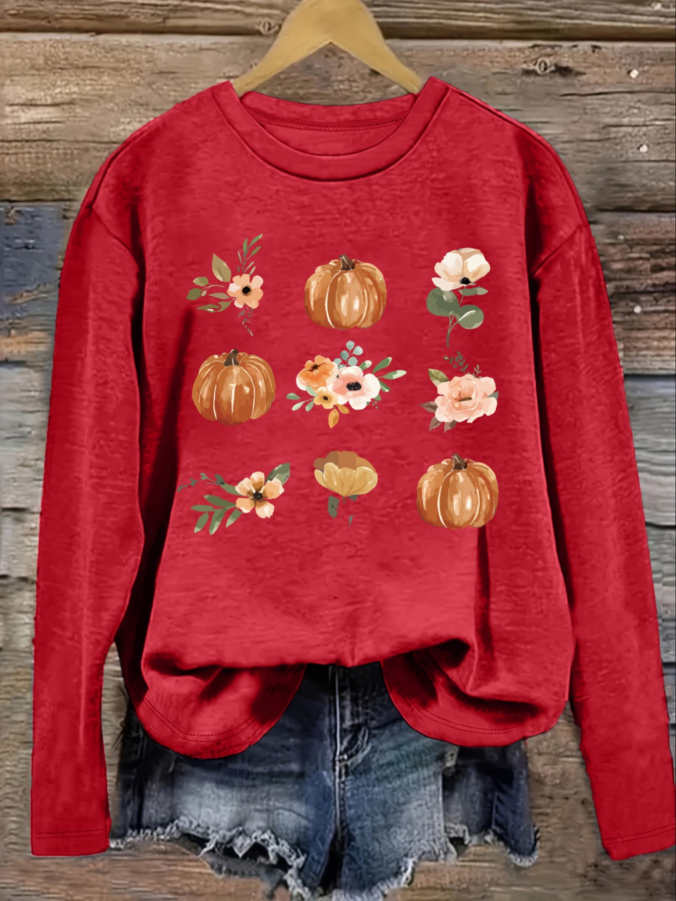 Women's Casual Long Sleeve Cre - Printed Floral Shirt recension och pris