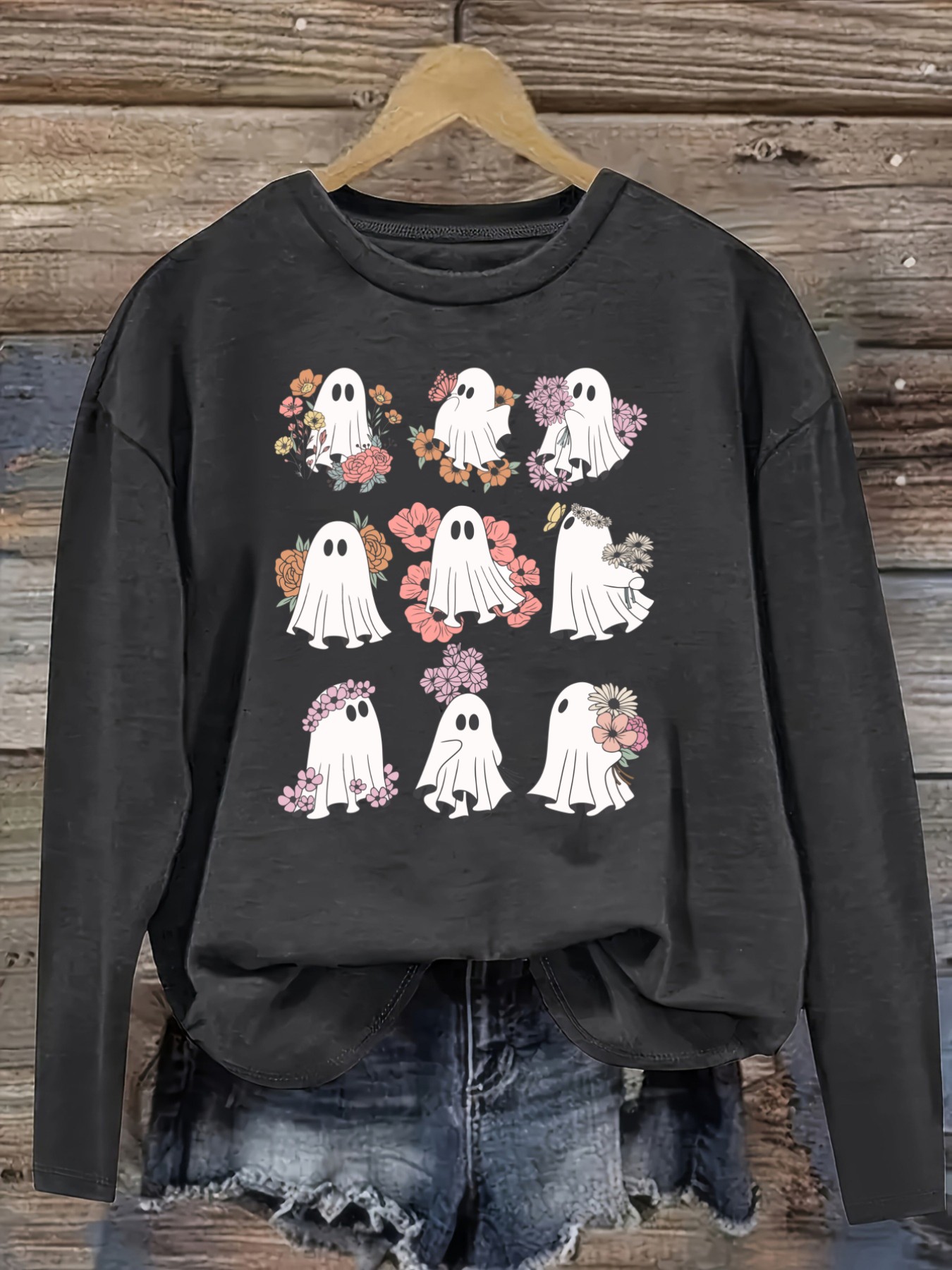 Women's Casual Long Sleeve Cre - Printed Floral Shirt recension och pris