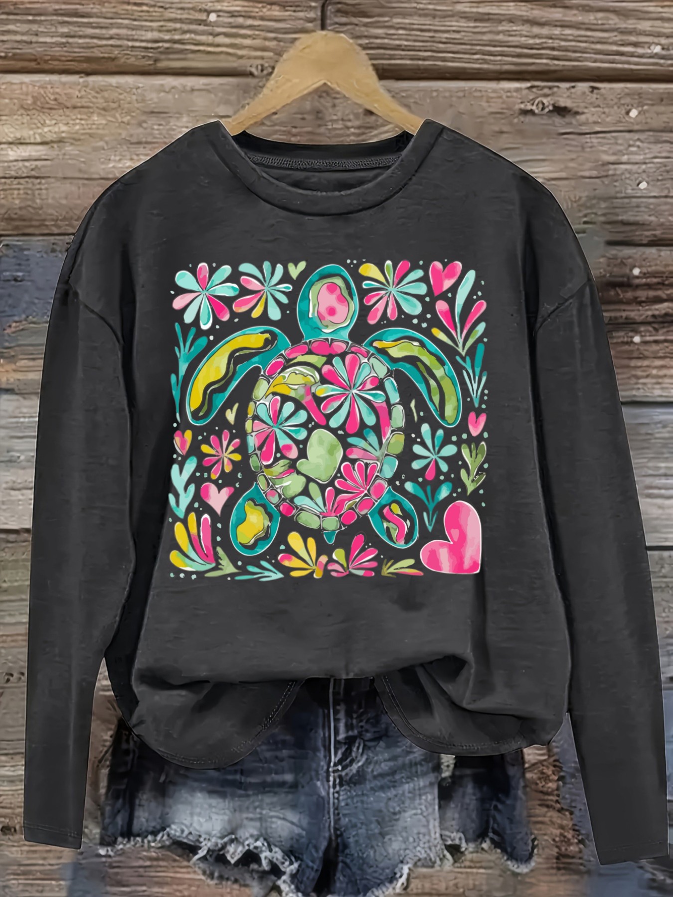 Women's Casual Long Sleeve Cre - Printed Floral Shirt recension och pris