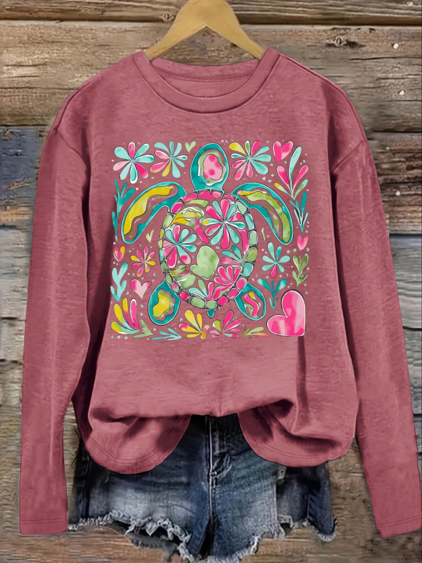 Women's Casual Long Sleeve Cre - Printed Floral Shirt recension och pris