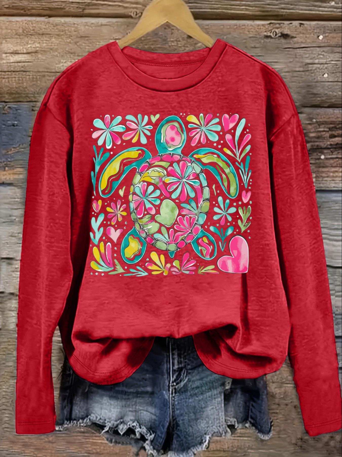 Women's Casual Long Sleeve Cre - Printed Floral Shirt recension och pris