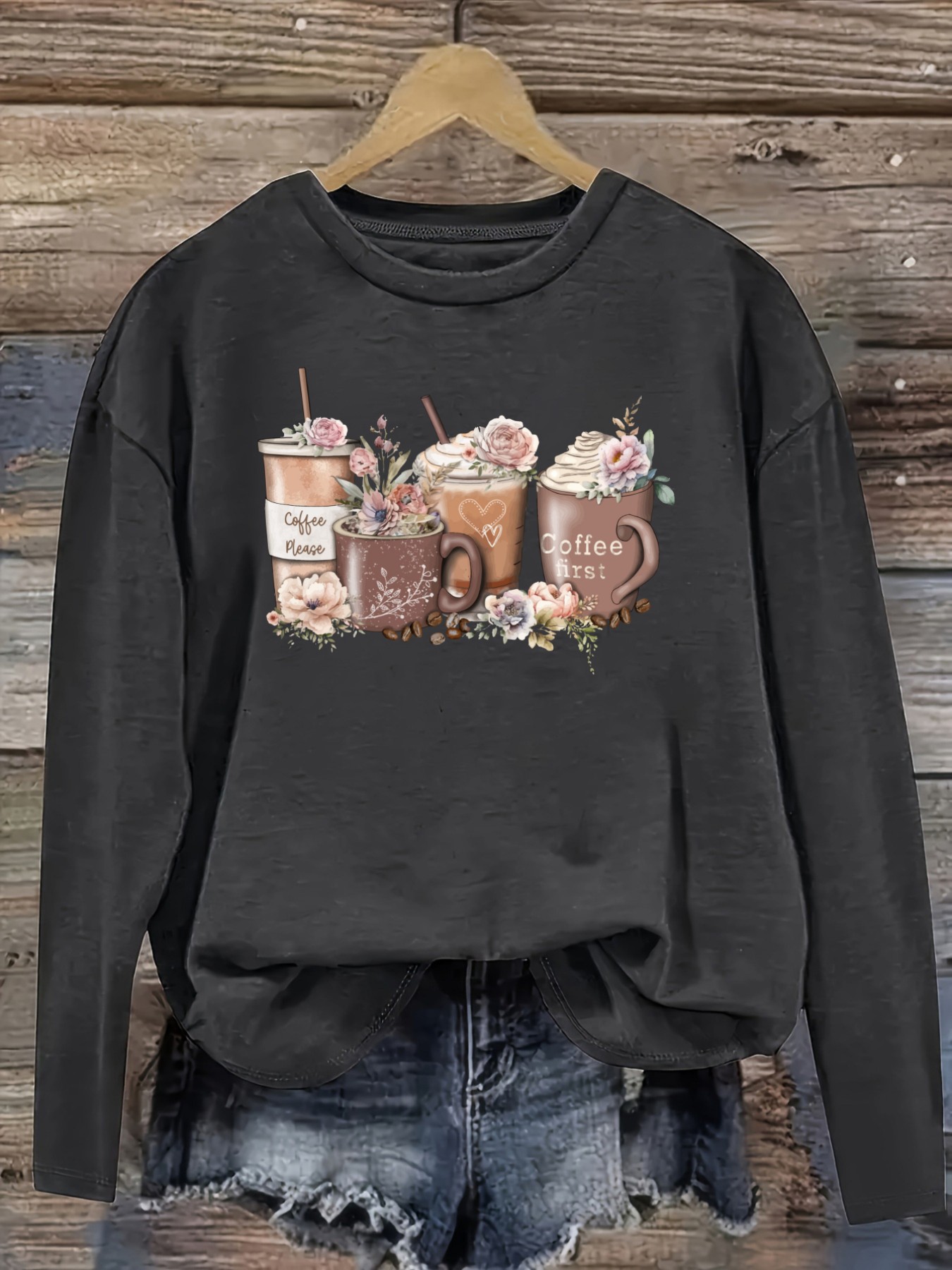 Women's Casual Long Sleeve Cre - Printed Floral Shirt recension och pris