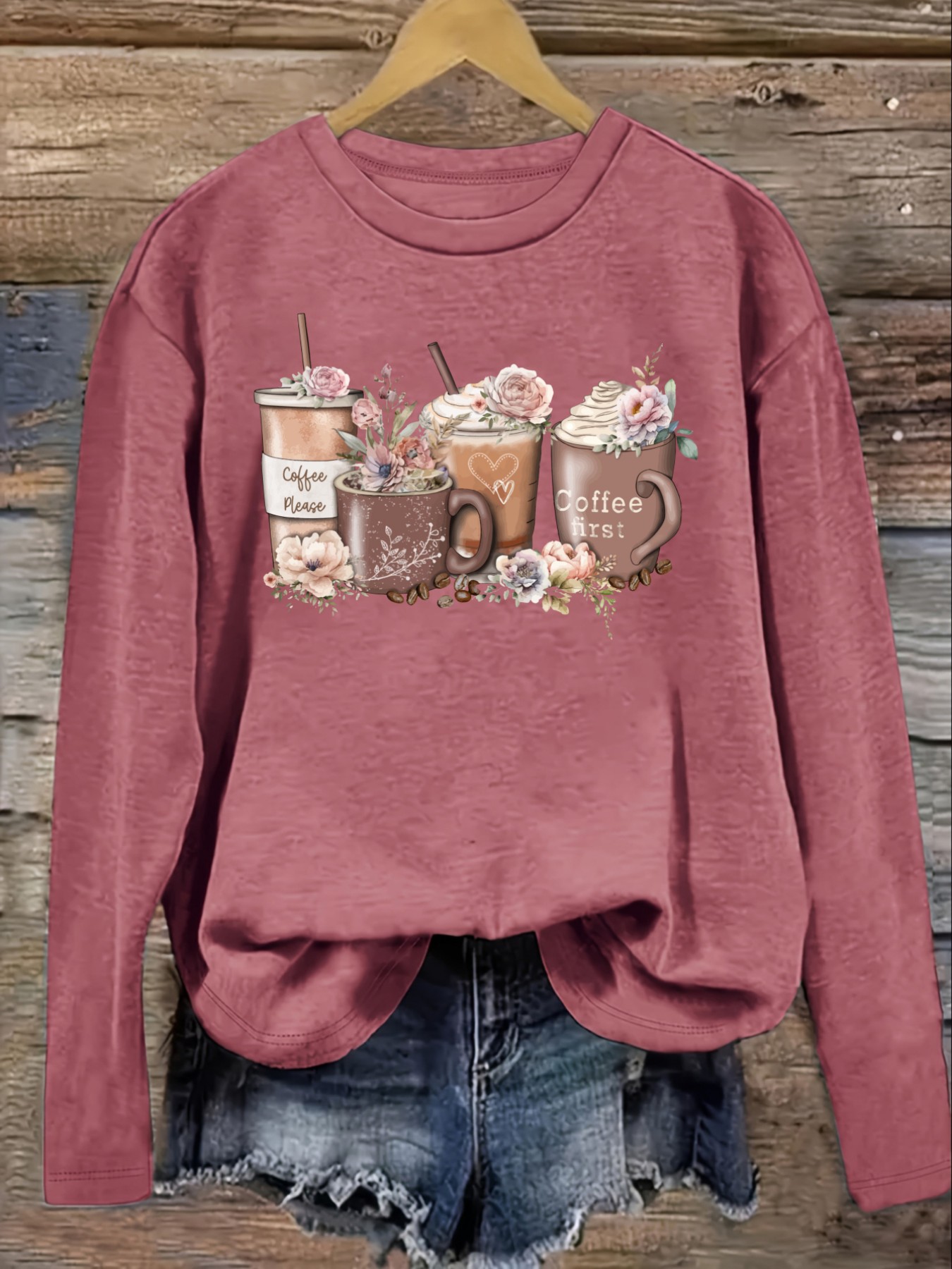 Women's Casual Long Sleeve Cre - Printed Floral Shirt recension och pris