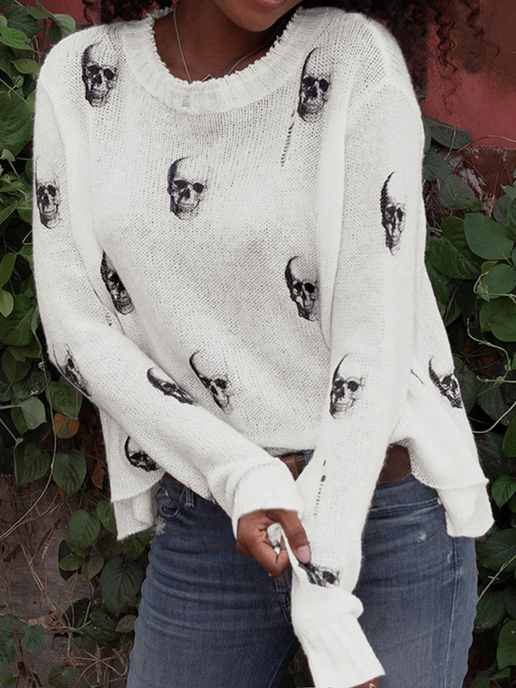 Halloween Skull Print Loose Kn - Vintage Fashion Years recension och pris