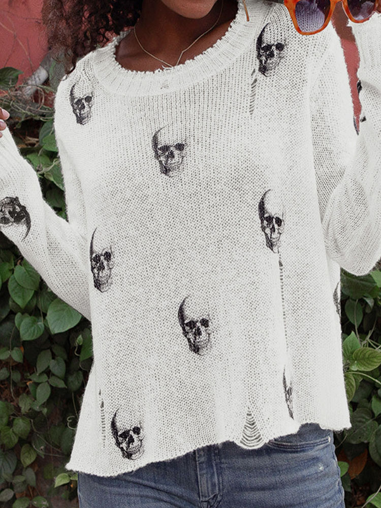 Halloween Skull Print Loose Kn - Vintage Fashion Years recension och pris