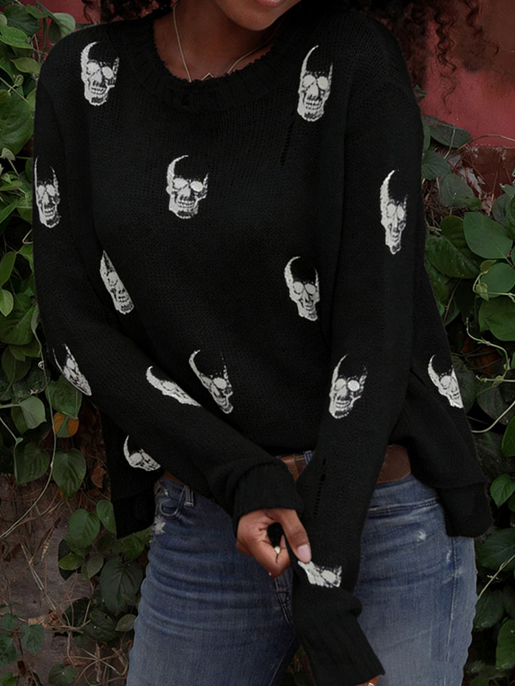 Halloween Skull Print Loose Kn - Vintage Fashion Years recension och pris