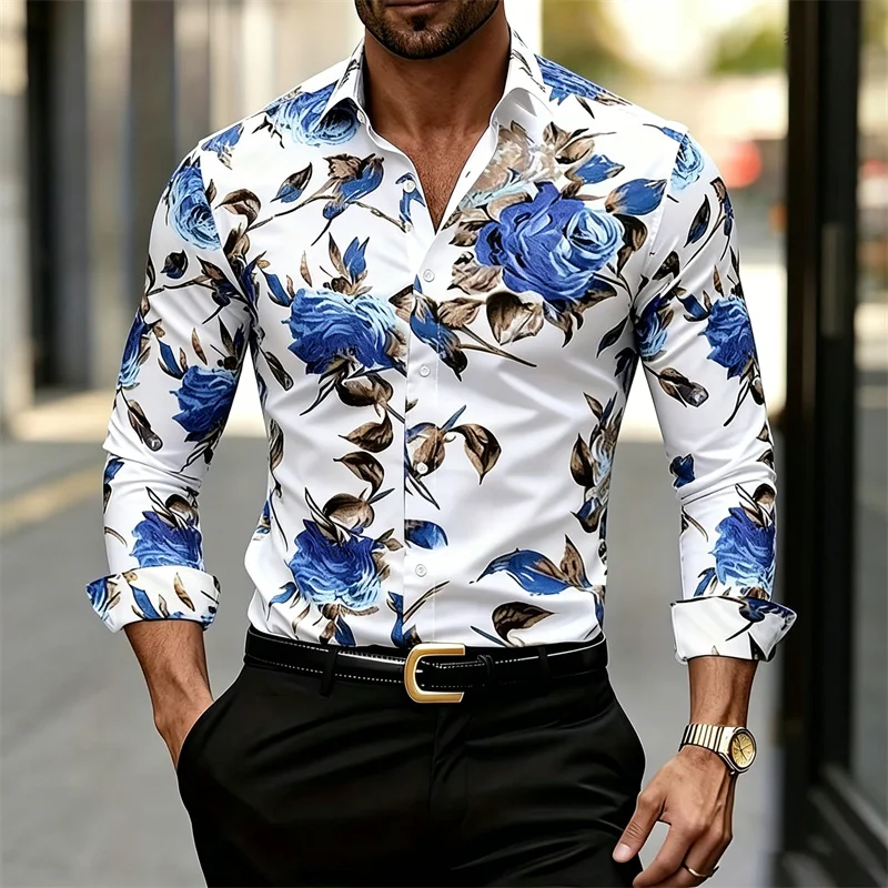 Men's Long-sleeve Collared Shi - Printed Floral Shirt recension och pris