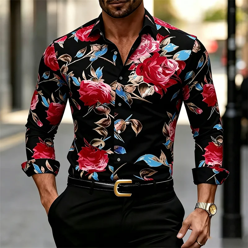 Men's Long-sleeve Collared Shi - Printed Floral Shirt recension och pris