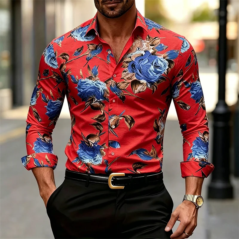 Men's Long-sleeve Collared Shi - Printed Floral Shirt recension och pris