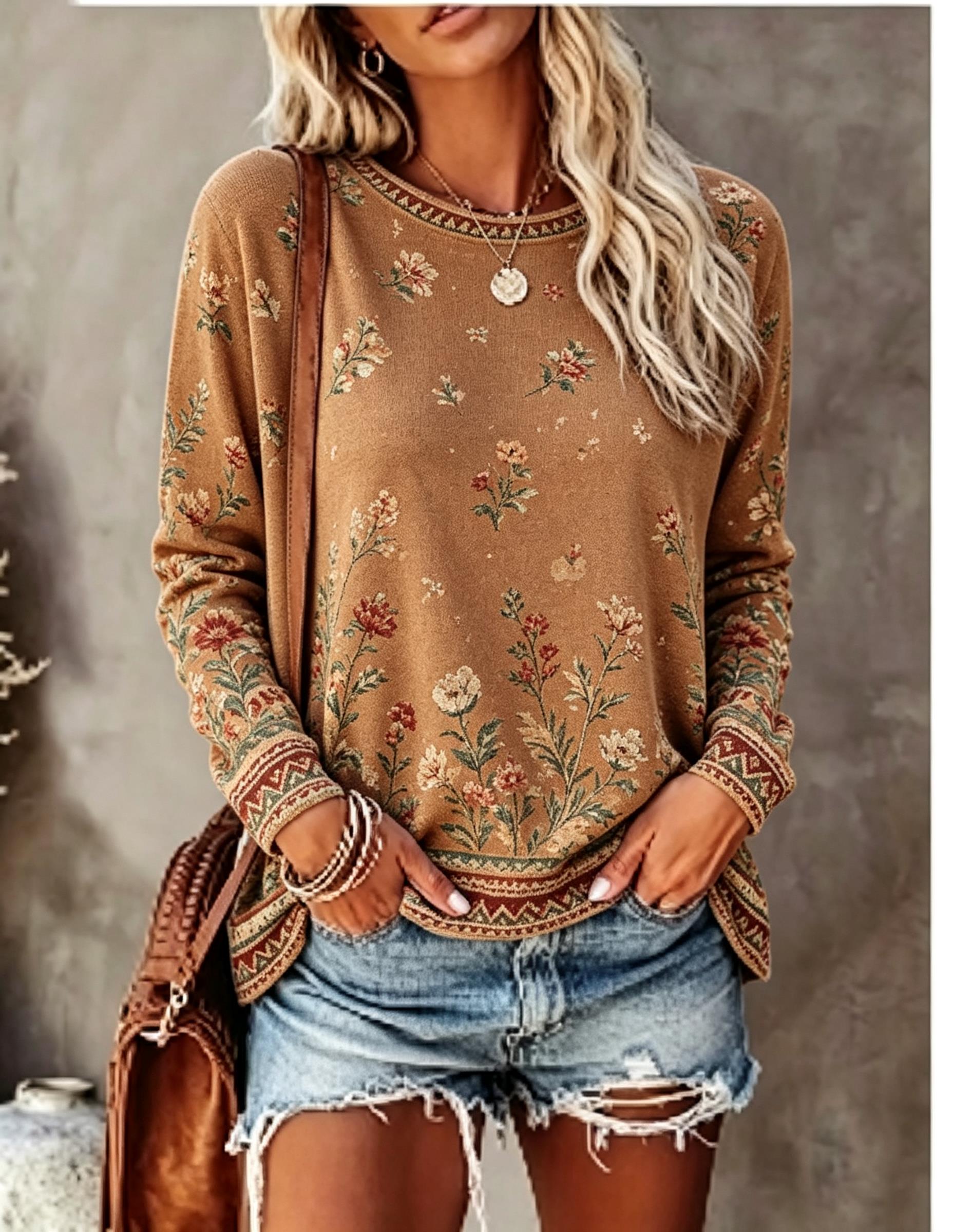 Women Crew Neck Long Sleeve T‑ - Printed Floral Shirt recension och pris