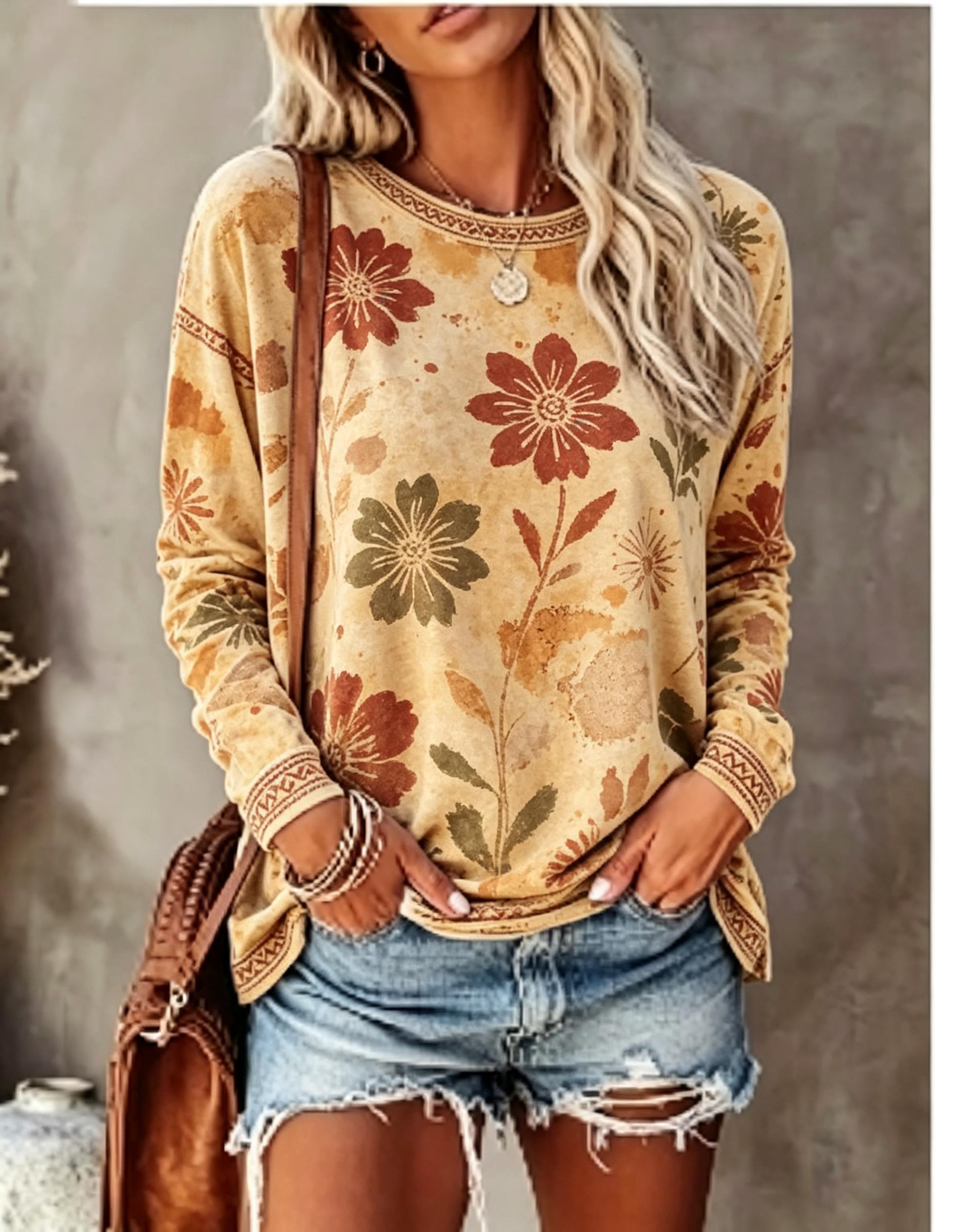 Women Crew Neck Long Sleeve T‑ - Printed Floral Shirt recension och pris