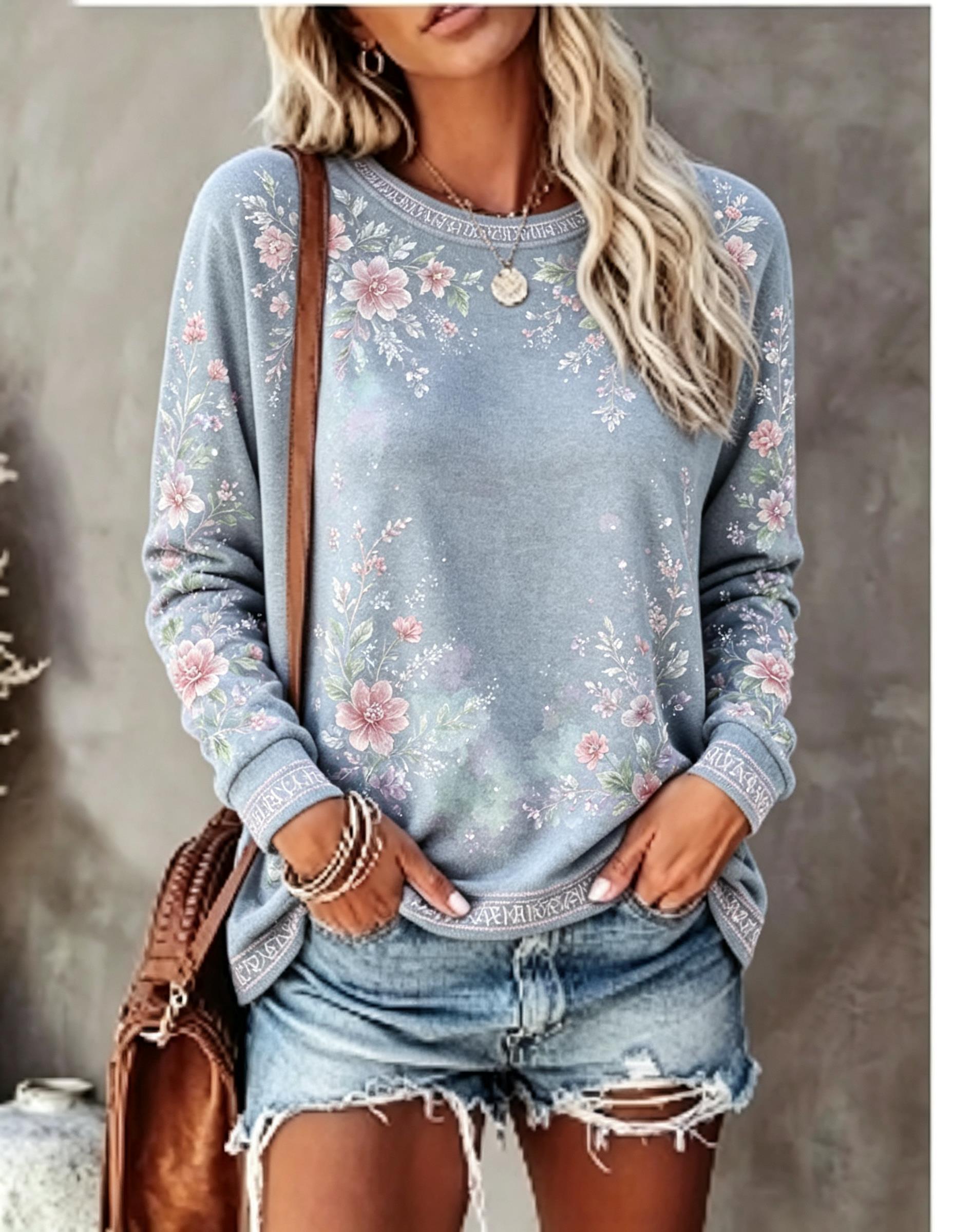 Women Crew Neck Long Sleeve T‑ - Printed Floral Shirt recension och pris