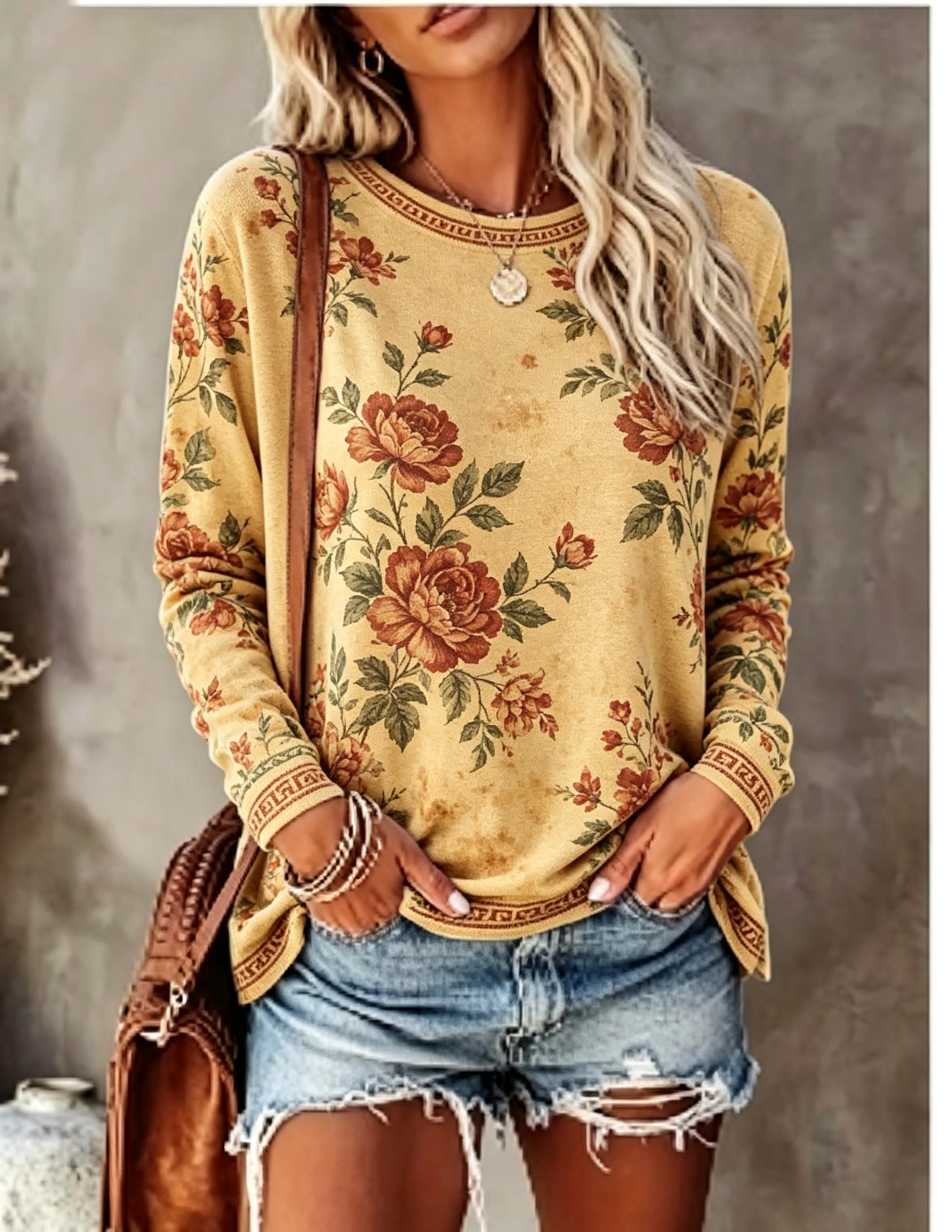 Women Crew Neck Long Sleeve T‑ - Printed Floral Shirt recension och pris