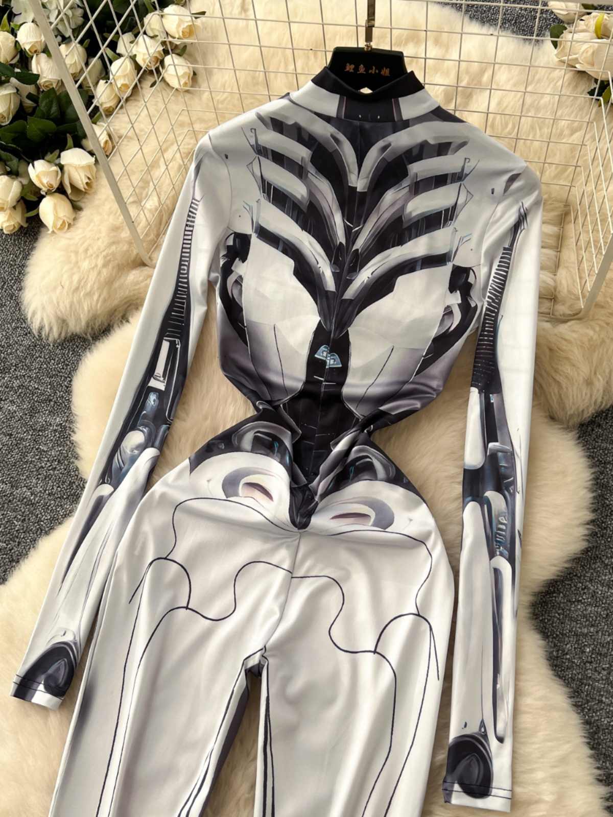 Women's Grey Print Jumpsuits V - Vintage Fashion Club recension och pris